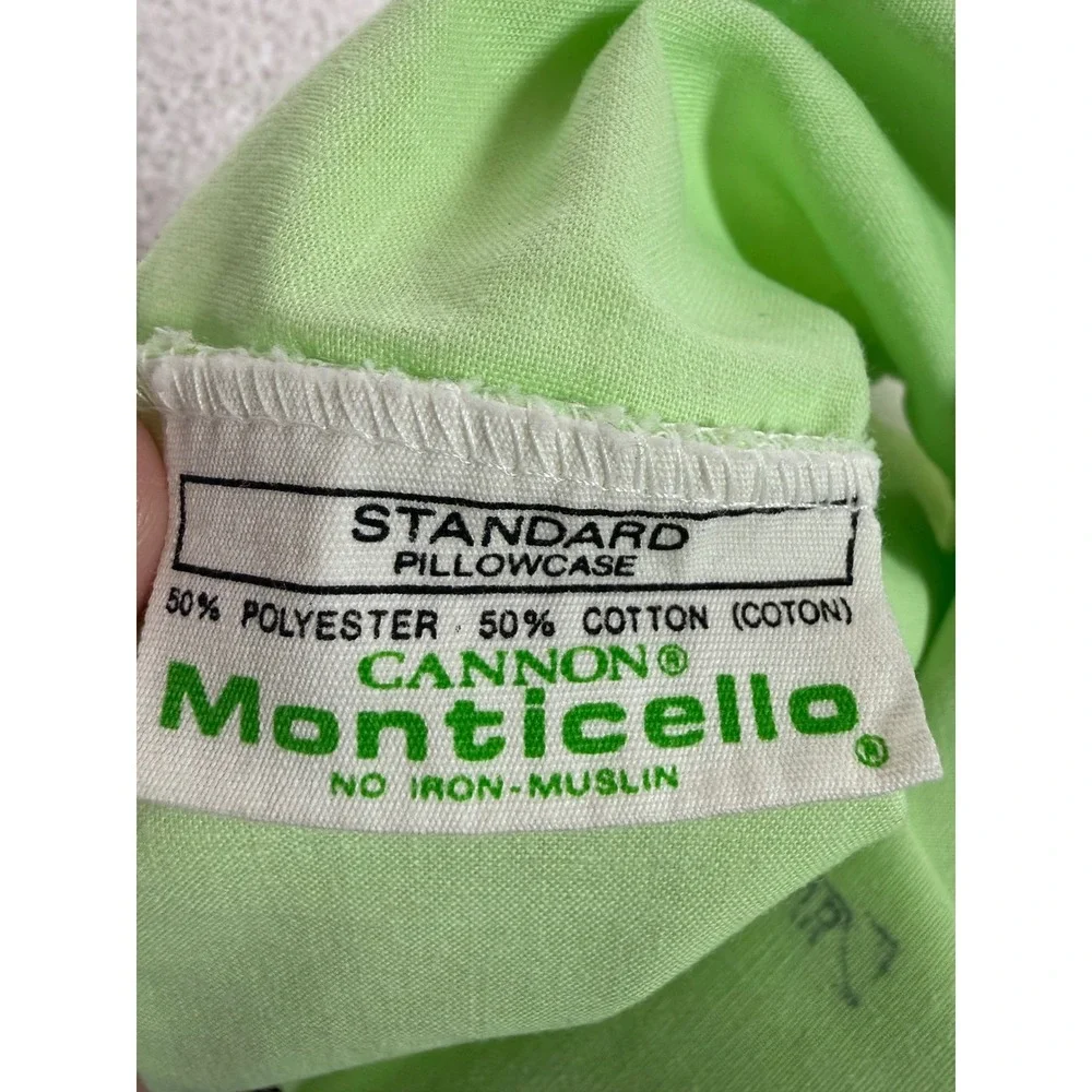 Vintage Cannon Monticello Standard Pillowcase Green White Stripe No Iron‎ Muslin